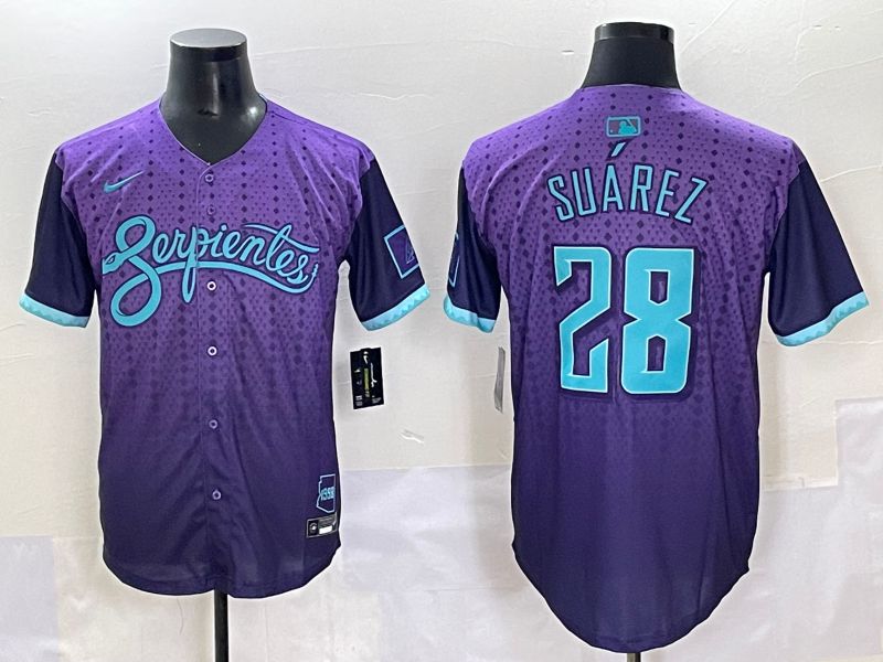 Men 2025 Arizona Diamondback #28 Suarez Purple Joint Name Nike MLB Jersey style 1